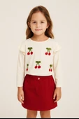 Kiraz İşlemeli Uzun Kollu Bluz ve Kırmızı Etekli Takım - 2