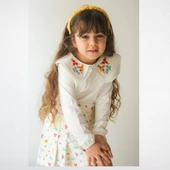 Çiçek İşlemeli Yaka Bluz ve Çiçek Desenli Etek Takım - 3