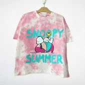 Pembe Batik Snoopy Summer Baskılı Tişört - 3