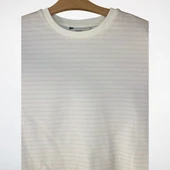 Pudra Çizgili Oversize Crop Tişört - 4