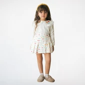 Çiçek İşlemeli Yaka Bluz ve Çiçek Desenli Etek Takım - 1