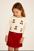Kiraz İşlemeli Uzun Kollu Bluz ve Kırmızı Etekli Takım - 1