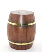 Pirinç Ahşap Fıçı Kumbara 18 Cm Wb536 - 1