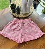 Çiçek Desenli Nakışlı Pembe Takım (2'li) – Bluz ve Şort thumbnail 6