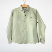 Hakim Yaka Uzun Kollu Keten Gömlek – Açık Haki - 1