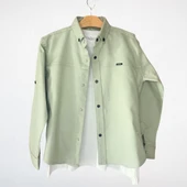 Hakim Yaka Uzun Kollu Keten Gömlek – Açık Haki - 2