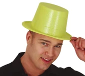 Floresan Sarı Renk Simli Uzun Fötr Melon Şapka 12 Cm thumbnail 2