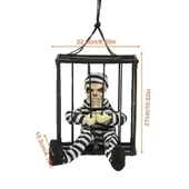 Hareketli Sesli Sensörlü Mahkum Görünümlü Kuru Kafa İskelet Dekorasyon 22x27 Cm thumbnail 5