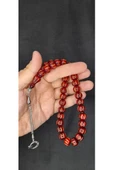 ÇUBUK KEHRİBAR TESBİH KALEM İŞÇİLİKLİ KÜRE KESİM BORDO RENK T-395 - 2
