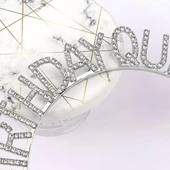 Gümüş Renk Kristal Taşlı Parlak Birthday Queen Yazılı Kraliçe Taç 16x17 Cm thumbnail 4