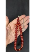 ÇUBUK KEHRİBAR TESBİH KALEM İŞÇİLİKLİ KÜRE KESİM BORDO RENK T-395 - 1