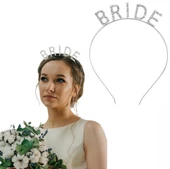 Gümüş Renk Bekarlığa Veda Kristal Taş Bride Tacı İthal 16x10 Cm thumbnail 1