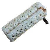 peluş kalemlik silindir tek bölmeli açık krem, astarlı - 1