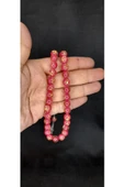 ALTIN VARAKLI UÇAK CAMI TESBİH PEMBE RENKLİ KÜRE KESİM T-446 - 2