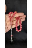 ALTIN VARAKLI UÇAK CAMI TESBİH PEMBE RENKLİ KÜRE KESİM T-446 - 3