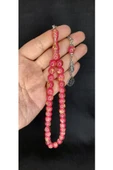 ALTIN VARAKLI UÇAK CAMI TESBİH PEMBE RENKLİ KÜRE KESİM T-446 - 1