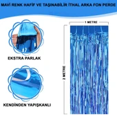 Mavi Renk Ekstra Metalize Parlak Saçaklı Arka Fon Perde İthal A Kalite 1x2 Metre - 1