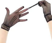 Siyah Renk Likralı File Eldiven Parmaklı Örgü Eldiven Yetişkin Boy thumbnail 5