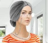 Gri Renk Yaşlı Peruğu Takma Saç Büyükanne Peruğu Yetişkin Çocuk Uyumlu thumbnail 3