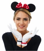 Kırmızı Fiyonklu Minnie Mouse Tacı Ve Beyaz Eldiven Seti - 2