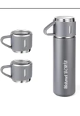 Kişiye Özel Paslanmaz Çelik Termos 3 Bardaklı Termos Seti Vakumlu Kamp Termos Set Gri - 3