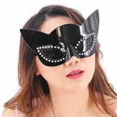 Siyah Renk Siyah Camlı Kedi Şekilli Parti Gözlüğü 20x11 Cm - 1