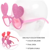 Pembe Renk Sim İşlenmiş Kalp Figürlü Parti Gözlüğü - 1