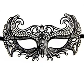 Siyah Renk Lazer Kesim Üzeri Kristal Taşlı Metal Balo Parti Venedik Maskesi thumbnail 1