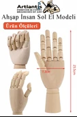 Ahşap Sol El Modeli 25 cm 1 Adet Sol El Maketi Bayan Ahşap Manken Sol El Parmak Model Hareketli Esnek Eskiz Çizim Boyama - 2