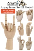 Ahşap Sol El Modeli 25 cm 1 Adet Sol El Maketi Bayan Ahşap Manken Sol El Parmak Model Hareketli Esnek Eskiz Çizim Boyama - 4