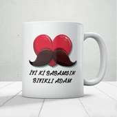 İyi ki Babamsın Bıyıklı Adam Baskılı Babalar Günü Kupa Bardak Kahve Kupa Bardak thumbnail 1