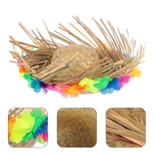 Naturel Renk Püsküllü Örme Hasır Hawaii Luau Aloha Şapka 13x36 Cm - 2