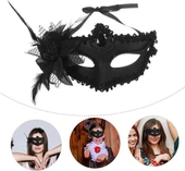 Siyah Mat Renk Yandan Tüylü Güllü Parti Balo Venedik Maskesi 16x22 thumbnail 5