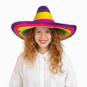 Sombrero Meksika Şapkası Renkli Örme Hasır Çocuk Boy thumbnail 1