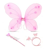 Toz Pembe Renk Kelebek Kanadı Tacı Ve Sopası 50x37 Cm thumbnail 1