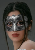 Maskeli Balo Antik Gri Gümüş Eskitilmiş Maske Balo Venedik - 4