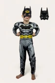 GEZEN AY Batman Kaslı Çocuk Kostümü 2 Maskeli Siyah Pelerinli Maskeli Süper Kahraman Kaslı Kostümü - 2