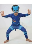 GEZEN AY Resimli Kedi Çocuk Kostümü - Pj Mask Kostüm Pijamaskeliler Mavi-Tulum Model Esnek Kumaş - 1