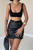 Siyah Kemerli Mini Deri Etek - 3