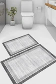 Dijital Baskı, Kaymaz Taban, Banyo Paspası, Gri Banyo Paspası, Estetik, 2'li Klozet Takımı - 3