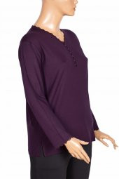 Cimariva Kadın Sıla Büyük Beden V Yaka Dantelli Mor Bluz - 3