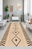 Jüt Görünümlü, Siyah Hasır Desenli Halı, Makinede Yıkanabilir Kaymaz Taban Salon Halısı Ve Yolluk - 4
