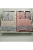 Özdilek Candidum Pembe-Krem/Mavi Aile Seti Bornoz Seti - 1