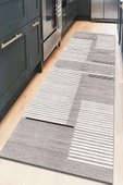 Dijital Kaymaz Yıkanabilir Modern Çizgili Salon Halısı Mutfak Halısı Koridor Halısı Halı Yolluk - 6