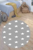 Yıldızlı Çocuk Halısı, Leke Tutmaz Kaymaz Taban Halı, Yıkanabilir, Oyun Halısı, Gri Halı - 3
