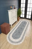 Dijital Baskı Halı, Gri Renk Oval Halı, Yıkanabilir, Kaymaz, Mutfak Halısı, Salon Halısı, Yolluk - 1