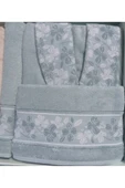 Fiore Line Bej Yeşil Bambu Aile Bornoz Seti Özdilek Bornoz - 3