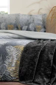 Golden Palm Çift Kişilik Trendy Battaniyeli Nevresim Takımı GRİ thumbnail 2