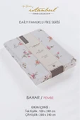 %100 PAMUKLU BASKILI ÇİFT KİŞİLİK TEK PİKE BAHAR PEMBE 200X240 - 1