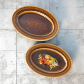 GÜRAL PORSELEN Valeron 2 Adet 29 Cm Kayık Tabak Reaktif Saura 137 - 1